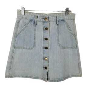 Heritage Denim Mini Skirt Button Front Cotton Blend Pockets Light Wash A Line M